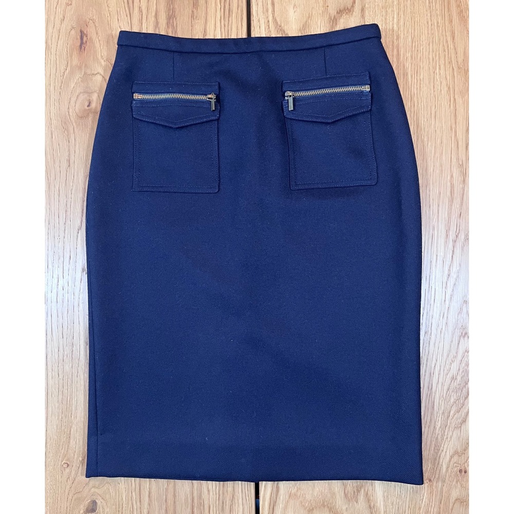 J.Crew Pencil Skirt Women Size 2 Black Wool Utility Pocket Office